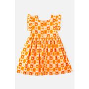 Briton Court Orange and White Kids Maya Tie with Pockets Dress